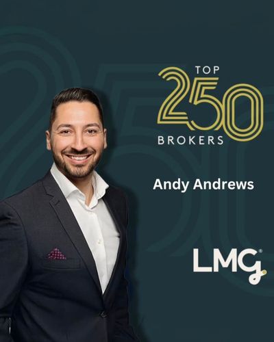 A promotional image with a photo of Andy Andrews, promoting placement in the Top 250 Brokers award